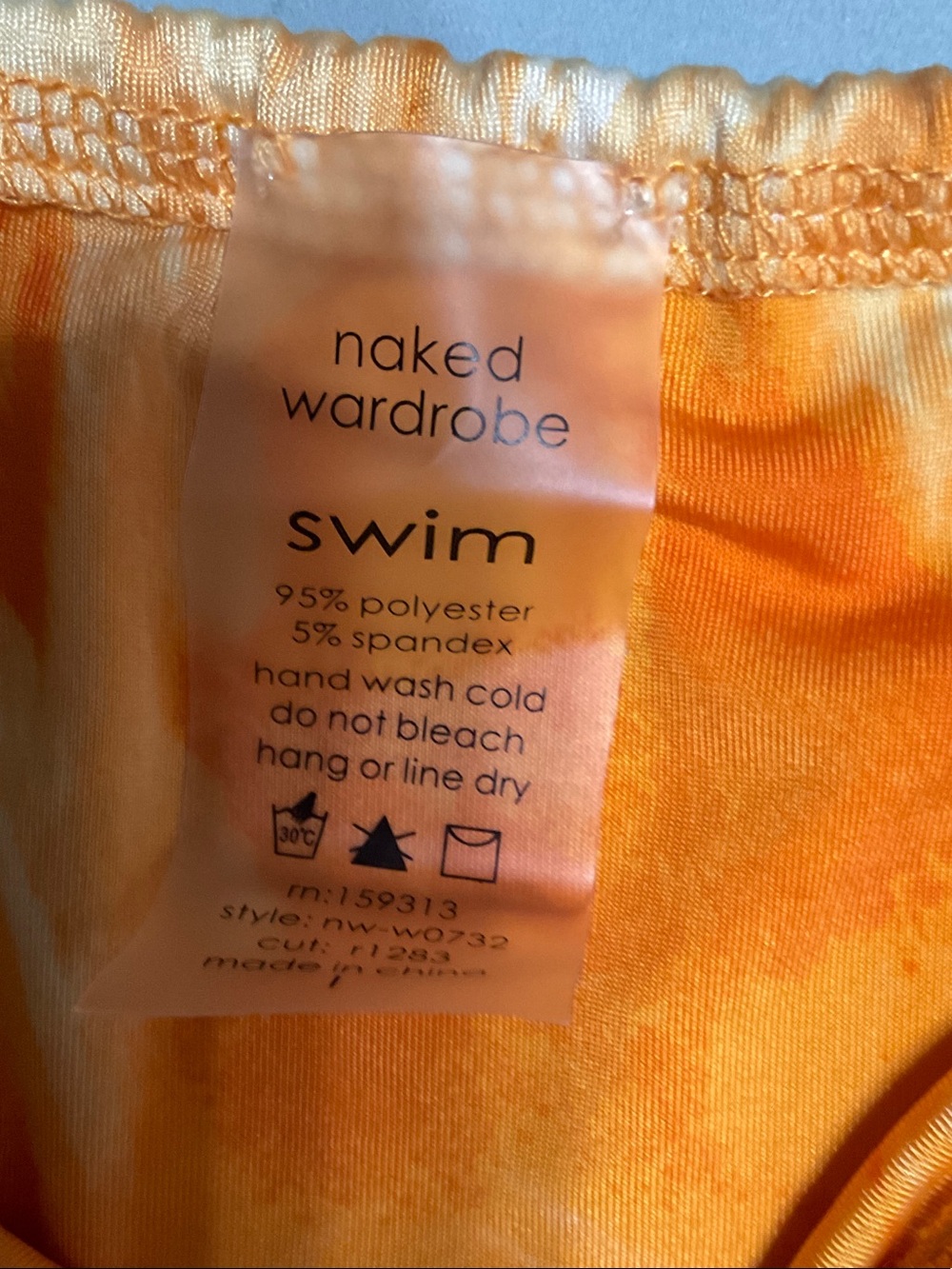 255 - naked wardrobe NWT Orange Marble Tie-Side Bikini Set, Size Large - Picture 3 of 5